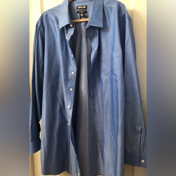Kirkland Traditional Fit No Iron Blue Long Sleeve Shirt Mens sz 19-36/37 - Picture 8 of 9